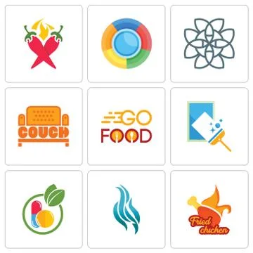 Set Of 9 simple editable icons such as fried chicken, flame, homeopathy Free Stock Illustration