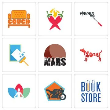Set Of 9 simple editable icons such as book store, motorcycle shop, chakra 免费库存插图
