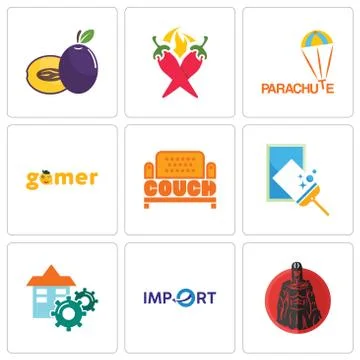 Set Of 9 simple editable icons such as spartan, import, facility Free Stock Illustration