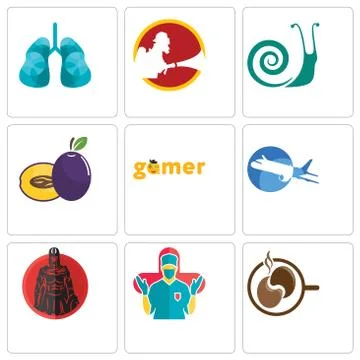 Set Of 9 simple editable icons such as coffe, surgeon, spartan Free Stock Illustration