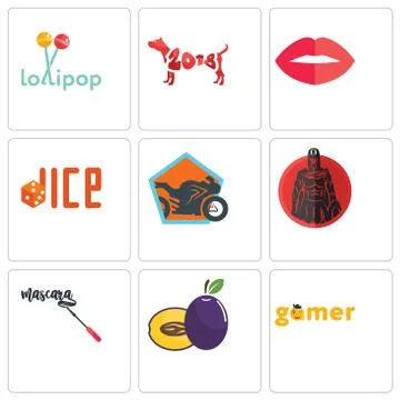 Set Of 9 simple editable icons such as gamer, plum, mascara Free Stock Illustration
