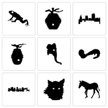 Set Of 9 simple editable icons such as zebra, wolf face, norway Free Stock Illustration