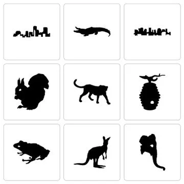 Set Of 9 simple editable icons such as elephant head, kangaroo, frog Free Stock Illustration
