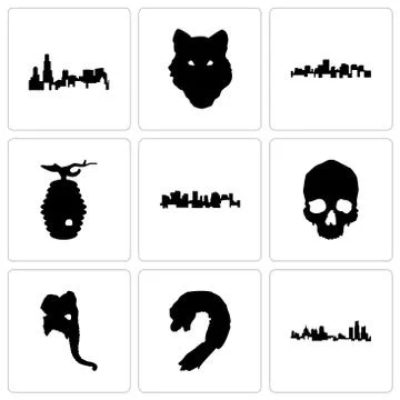 Set Of 9 simple editable icons such as michigan state, shrimp, elephant head Free Stock Illustration