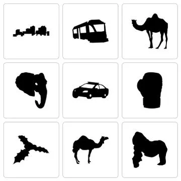 Set Of 9 simple editable icons such as gorilla, camel, mistletoe Illustrazione stock gratuita