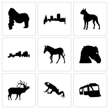 Set Of 9 simple editable icons such as train, frog, elk Illustrazione stock gratuita