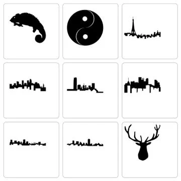 Set Of 9 simple editable icons such as elk head, maryland, maryland Illustrazione stock gratuita