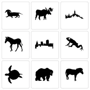 Set Of 9 simple editable icons such as zebra, bear, sea turtle Free Stock Illustration