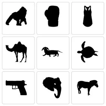 Set Of 9 simple editable icons such as zebra, elephant head, handgun Free Stock Illustration