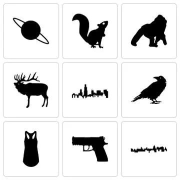 Set Of 9 simple editable icons such as cuba, handgun, tank top Free Stock Illustration