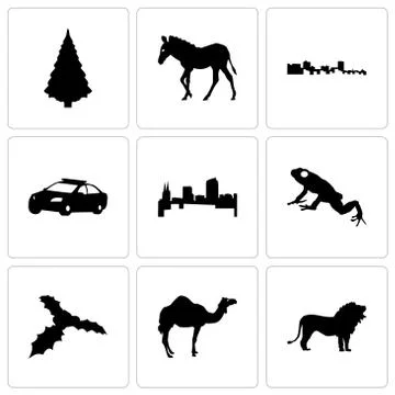 Set Of 9 simple editable icons such as lion, camel, mistletoe Illustrazione stock gratuita