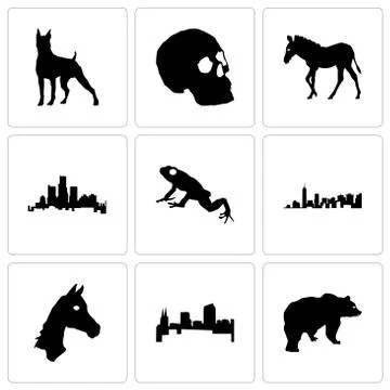 Set Of 9 simple editable icons such as bear, colorado, horse face Free Stock Illustration