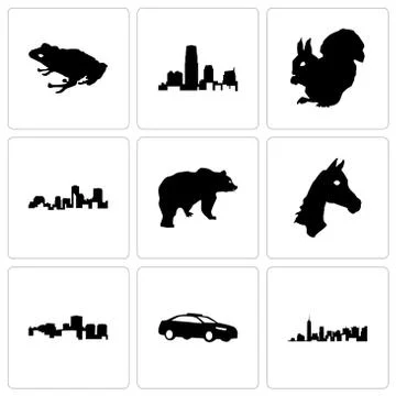 Set Of 9 simple editable icons such as, police car, virginia state Free Stock Illustration