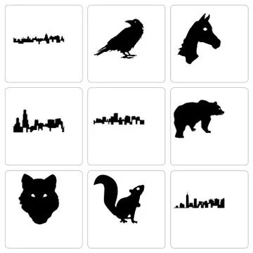 Set Of 9 simple editable icons such as, wolf face Free Stock Illustration