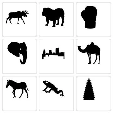 Set Of 9 simple editable icons such as christmas tree, frog, zebra Free Stock Illustration