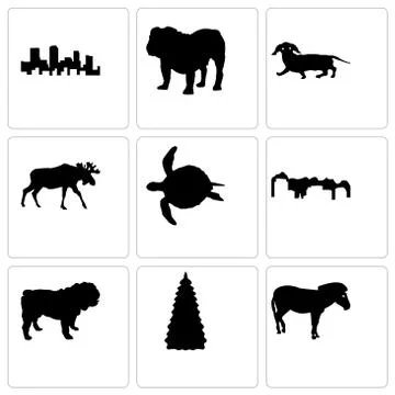 Set Of 9 simple editable icons such as zebra, christmas tree, bulldog Free Stock Illustration