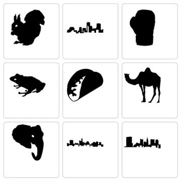 Set Of 9 simple editable icons such as state of ohio, texas, elephant head Free Stock Illustration