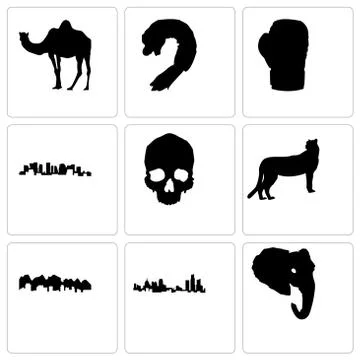 Set Of 9 simple editable icons such as elephant head, michigan state, utah Free Stock Illustration