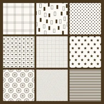 Set of 9 simple seamless monochrome patterns. Stock Illustration