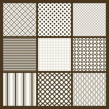 Set of 9 simple seamless monochrome patterns.  Stock Illustration