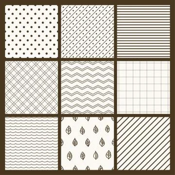 Set of 9 simple seamless monochrome patterns Stock Illustration