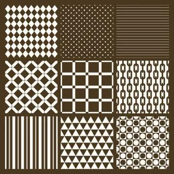 Set of 9 simple seamless monochrome patterns. Stock Illustration