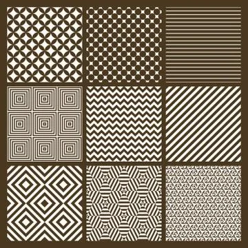 Set of 9 simple seamless monochrome patterns Ilustração Stock