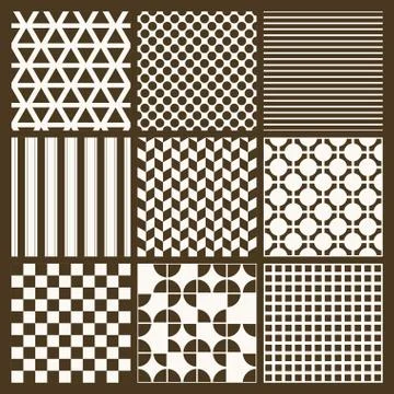 Set of 9 simple seamless monochrome patterns Stock Illustration