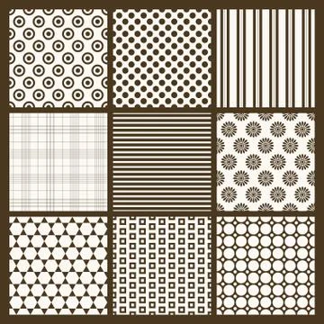 Set of 9 simple seamless monochrome patterns. Part 6 Stock Illustration