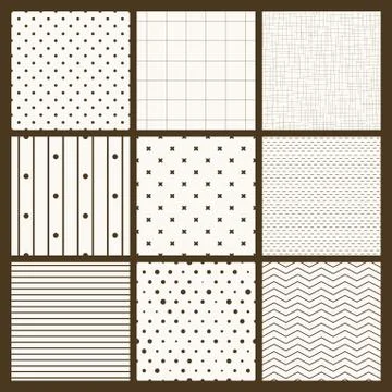 Set of 9 simple seamless monochrome patterns Ilustração Stock