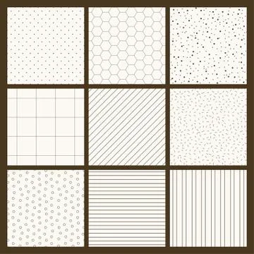 Set of 9 simple seamless monochrome patterns Stock Illustration