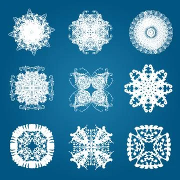 Set of 9 snowflakes Stock Illustration