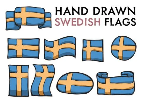 Set of 9 Swedish Flags Stock Illustration