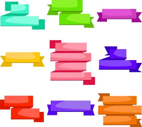 A set of 9 tapes. Elements of a multi-colored ribbon. Stock Illustration