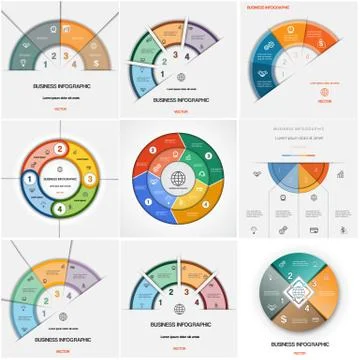 Set 9 templates Infographics cyclic processes.Four positions Stock Illustration