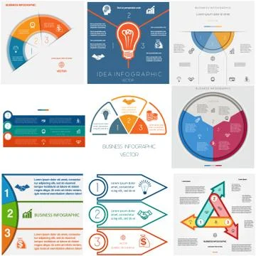 Set 9 templates Infographics cyclic processes.Three positions Stock Illustration