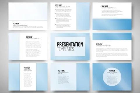 Set of 9 templates for presentation slides. Blue background vector illustration Stock Illustration