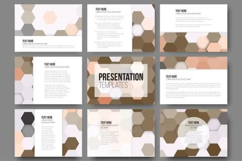 Set of 9 templates for presentation slides. Colorful geometric backgrounds Stock Illustration