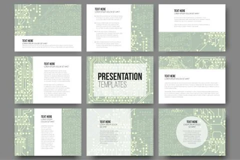 Set of 9 templates for presentation slides. Microchip backgrounds, electrical Stock Illustration