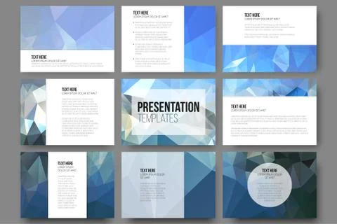 Set of 9 templates for presentation slides. Abstract blue backgrounds. Triangle Stock Illustration