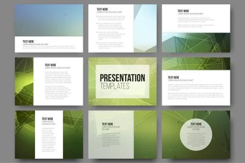 Set of 9 templates for presentation slides. Triangle design vector backgrounds Stock Illustration