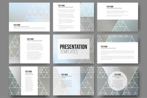 Set of 9 templates for presentation slides. Minimalistic geometric blurred Ilustração Stock