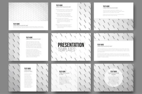 Set of 9 templates for presentation slides. Geometric gray backgrounds, abstract Stock Illustration