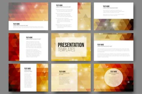 Set of 9 templates for presentation slides. Abstract gray backgrounds. Triangle Stock Illustration