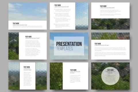 Set of 9 templates for presentation slides. Nature landscape. Abstract Stock Illustration
