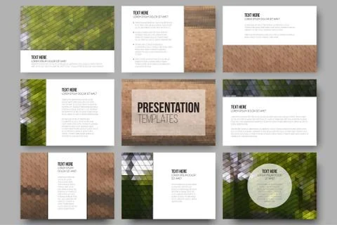 Set of 9 templates for presentation slides. Park landscape. Abstract 스톡 일러스트