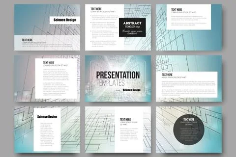 Set of 9 templates for presentation slides. Abstract vector background, digital Stock Illustration