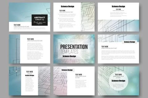 Set of 9 templates for presentation slides. Abstract vector background, digital Stock Illustration