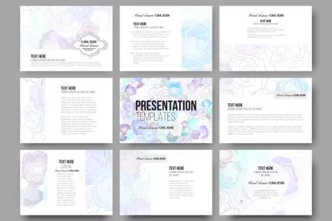 Set of 9 templates for presentation slides. Hand drawn floral doodle pattern 스톡 일러스트