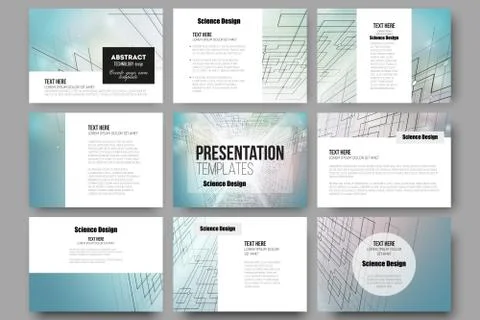 Set of 9 templates for presentation slides. Abstract vector background, digital Stock Illustration